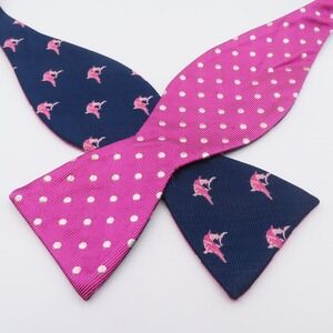 Countess Mara Bow Tie Pink Blue Polka Dot 2.25" Wide Silk Polyester Double Sided